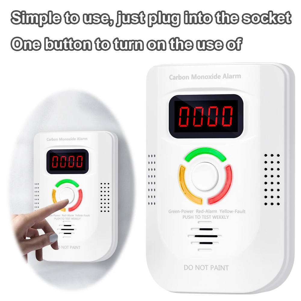 Plug-in Carbon Monoxide CO Detector Digital Combustible Gas Leak Detector Monitor Sound Light Warning for Home/Workplace/Travel