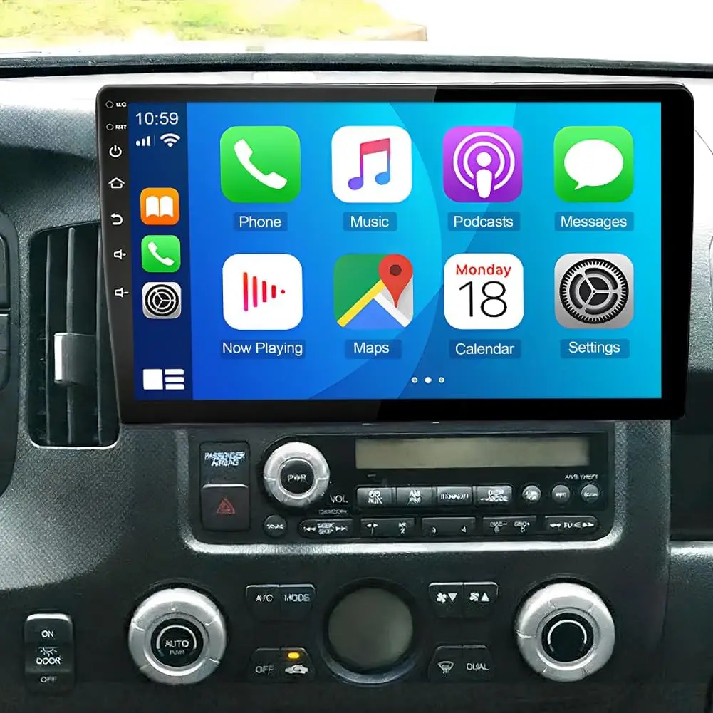 10.1-Inch Double Din Car Stereo for 2006-2014 Honda Ridgeline, Wireless Apple Carplay Android Auto, GPS Navigation Head Unit with DVR, Bluetooth, WiFi, RDS, Steering Wheel Control, Split Screen, Backup Camera, 4GB+64GB