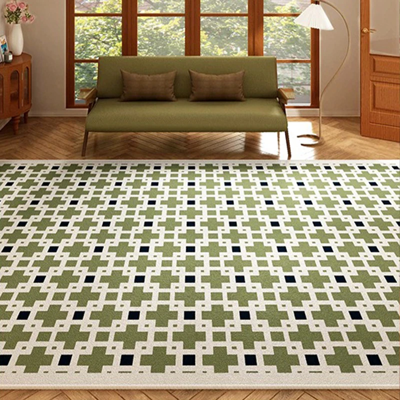 Living Room Carpet Green Rug Chess Board Retro Style Bedroom Bedside Soft Short Velvet Floor Mat Large Area Home Decoration Rugs