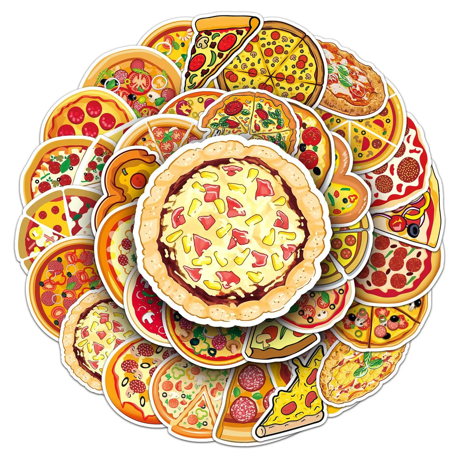 50pcs Pizza Stickers For Wall Laptop Bike Skateboard DIY Waterproof PVC Sticker