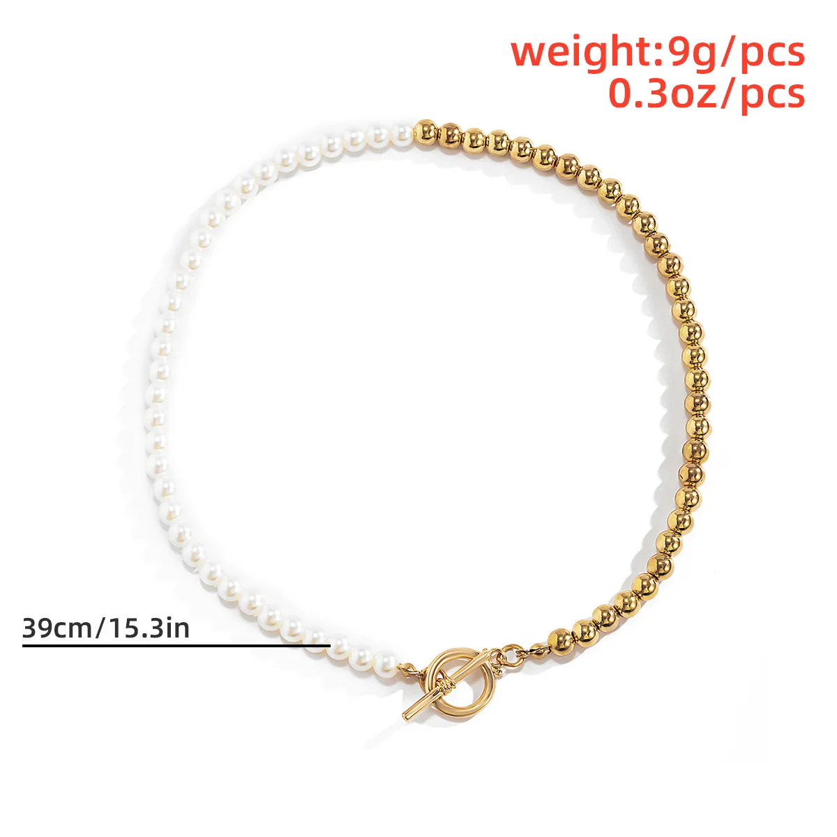 TAUAM Gold Color Bead Pearl Chain Initial Letter Necklace Women Collar Wedding Punk Toggle Clasp Circle Lariat Choker Jewelry