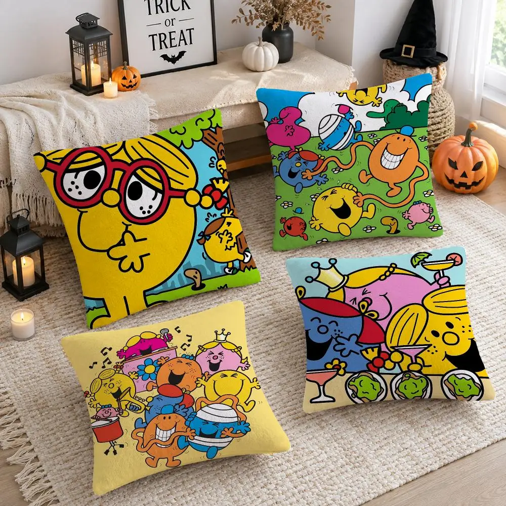 Cute Mr. M-men and Little Miss Cushion Cover Soft Plush Cushion Case Throw Pillowcase Cozy Home Sofa Bed Living Room Decor