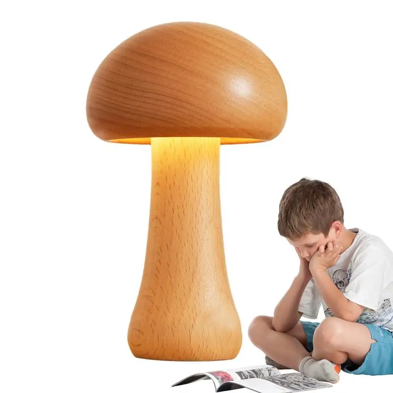 

Small Mushroom Lamp Kids Nightlight Mushroom Lamp Wooden Desk Lamp LED Lights Ambient Lighting Night Lights Rechargeable Bedside