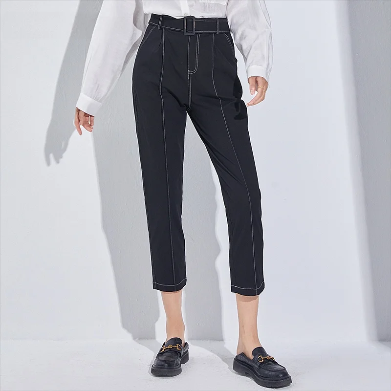 

Брюки прямого кроя с высокой талией, новая осенняя коллекция, универсальные женские брюки, повседневные, в корейском стиле, длинные брюки
