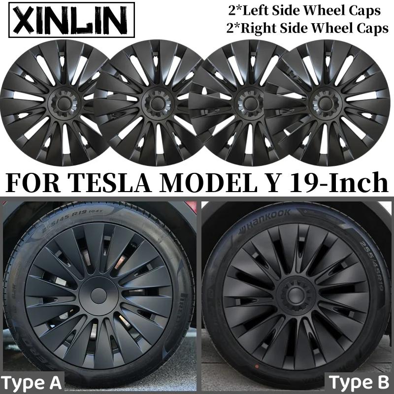 4PCS Wheel Caps for Tesla Model Y 2018-2024 Automobile Replacement 19 Inch Hubcap Performance Hub Cap Full Rim Cover Accessories