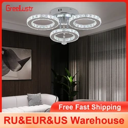 Crystal Chandelier Mirror Stainless Steel Flush Mount Pendant Ceiling Lamp for living room Fixtures Dimmable Porch Dining Room