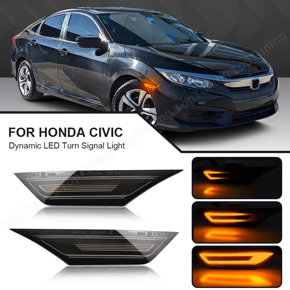 

Front Amber LED Side Marker Light Turn Signal White LED Running Lamp For Honda Civic 2016 2017 2018 2020 2021 2022