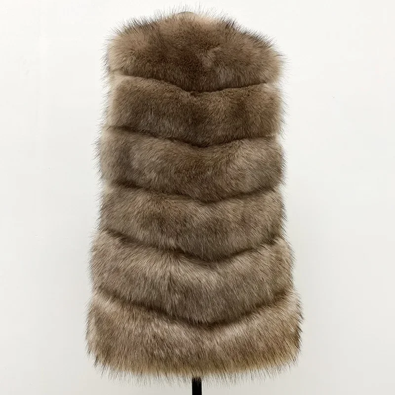 صالح 2025 الخريف الشتاء النساء فو الثعلب الفراء سترة معاطف الصلبة منتصف طول سترات من الفرو الخامس الرقبة أكمام سميكة الدافئة الفراء عادية فضفاض