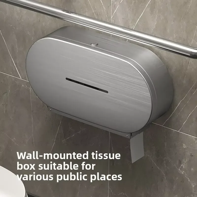 304 Stainless Steel Double Roll Tissue Holder Modern Bathroom Paper Dispenser Wall Mounted Hand Towel Rack for Public Toilet