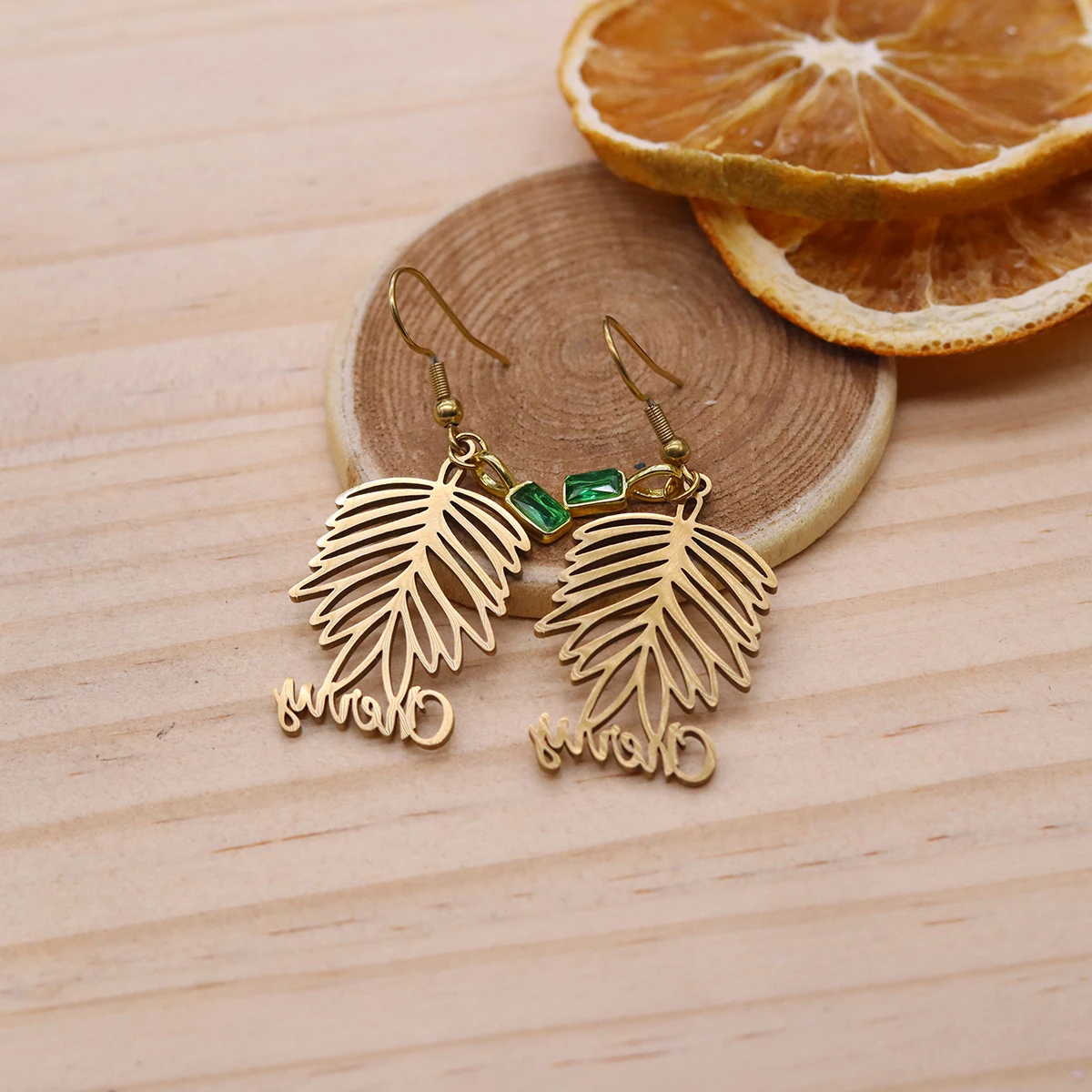 Todorova Custom Name Tropical Palm Tree Leaf Earrings Stainless Steel Bohemian Hollow Plant Drop Earrings Beach Brincos - view 4