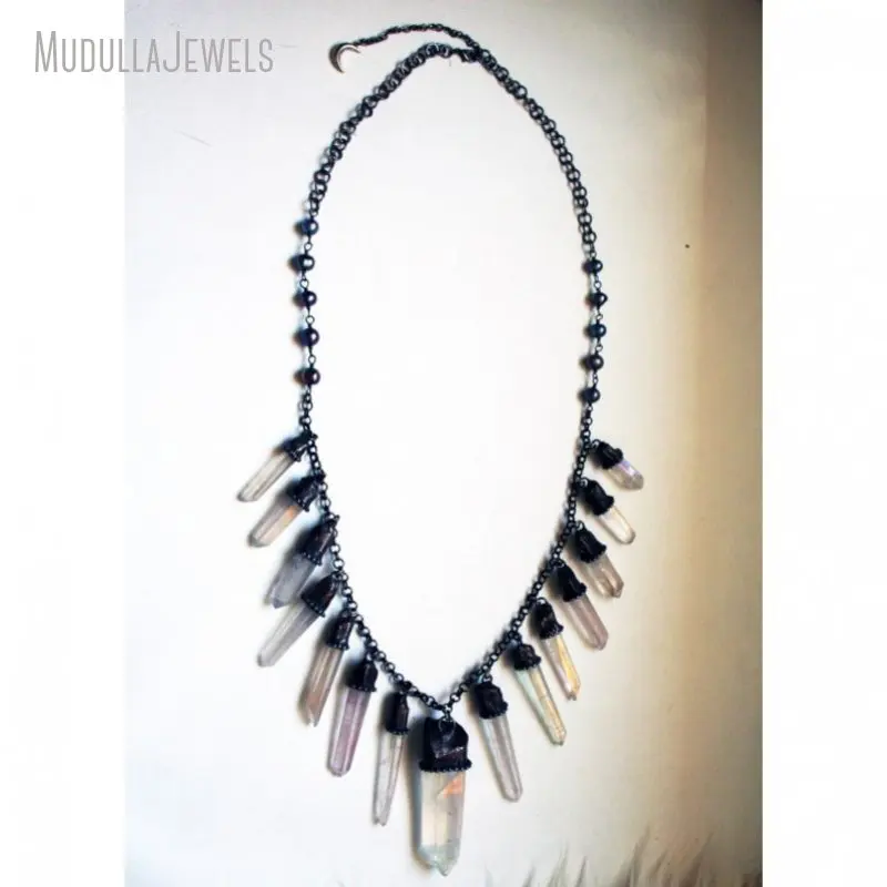 5pcs Angel Aura Quartz Pearl Rainbow Iridescent Crystal Bib Long Statement Necklace Women Y2K Emo Boho Goth Jewelry