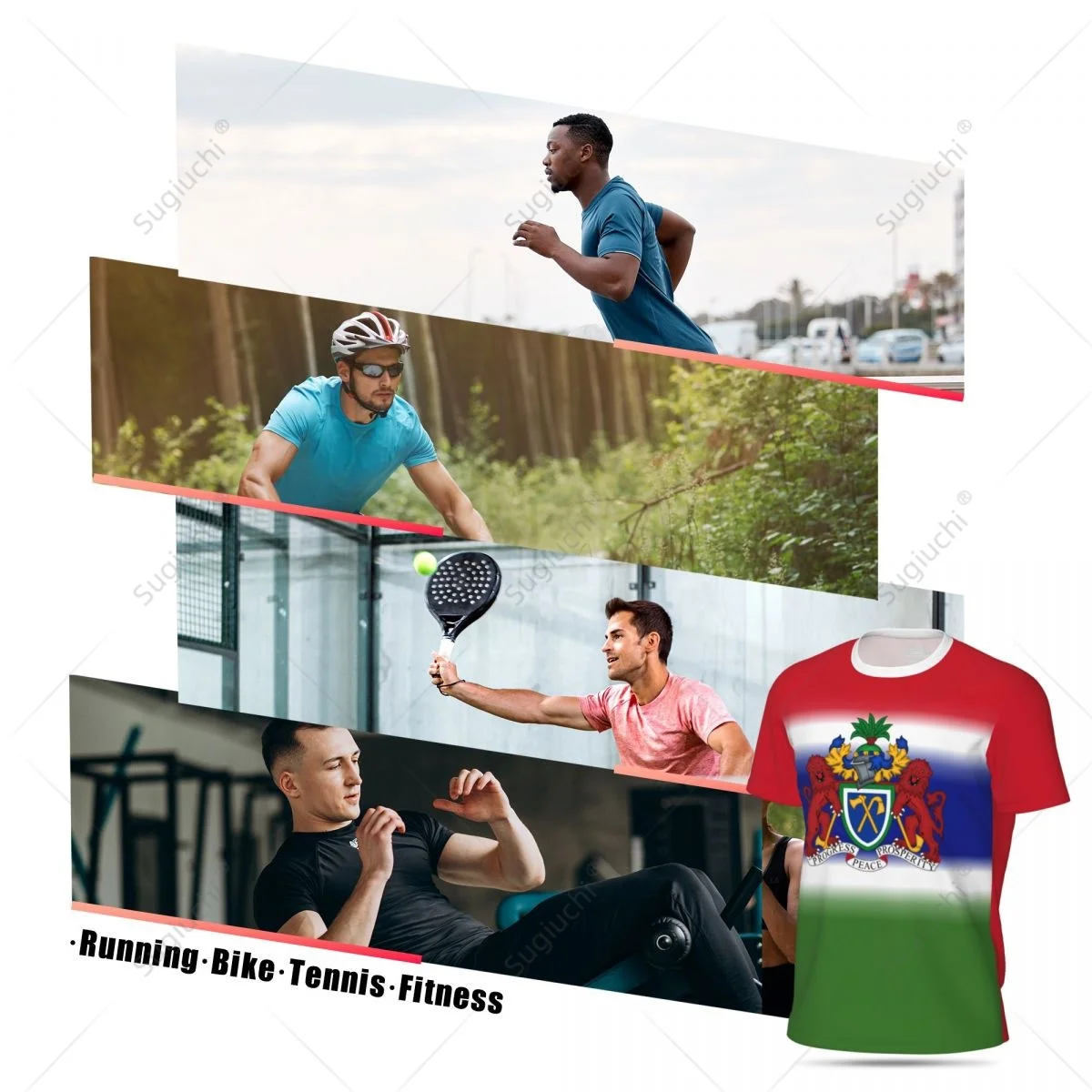 T-shirt de sport en maille imprimé en 3D personnalisé, sensation gambienne pour la course, le vélo, le football, le tennis, le football, les t-shirts de fitness