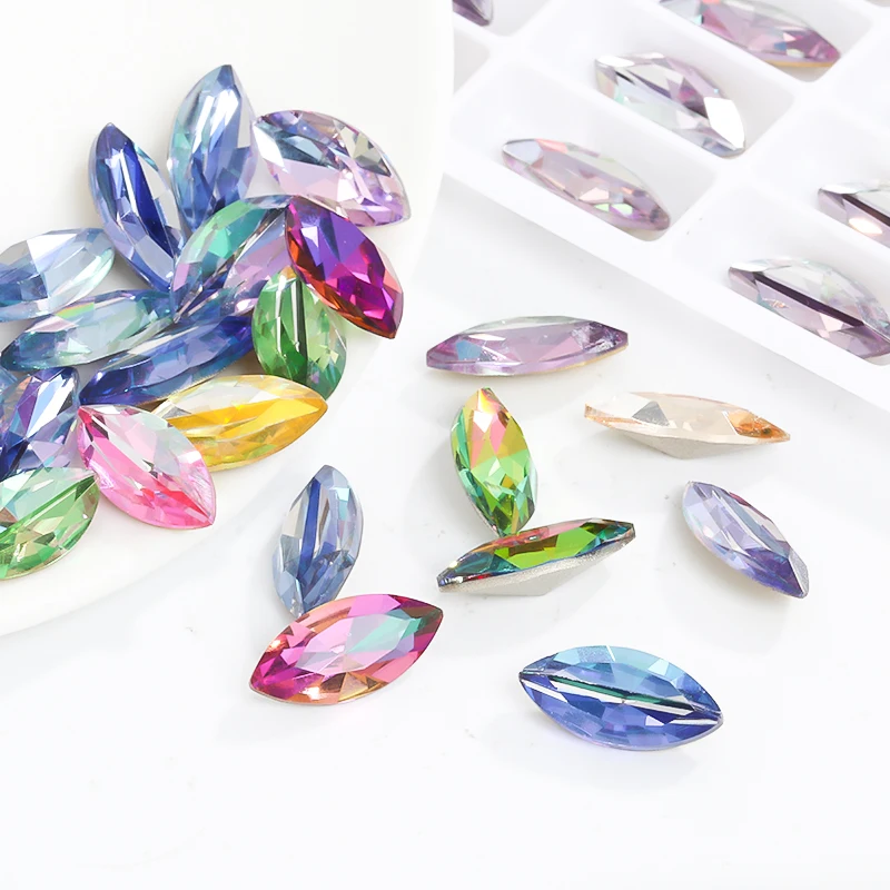 10Pcs/ Colorful Shining Crystal K9 Glass Rhinestones Pointback glass Crystals for Craft Glue on Dress Beads Decoration Stones