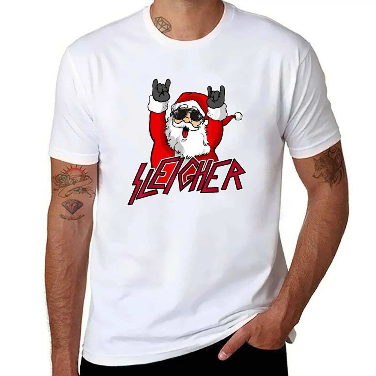

Sleigher Santa Claus Metal Christmas funny Hail T-Shirt mens graphic t shirts t shirt man designer T-Shirt