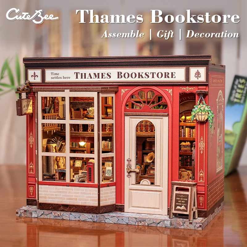 CUTEBEE DIY Miniature House Book Nook Kit Laser Cut Wooden Puzzle for Adult Creative Bookshelf Insert Home Desk Decor Unique