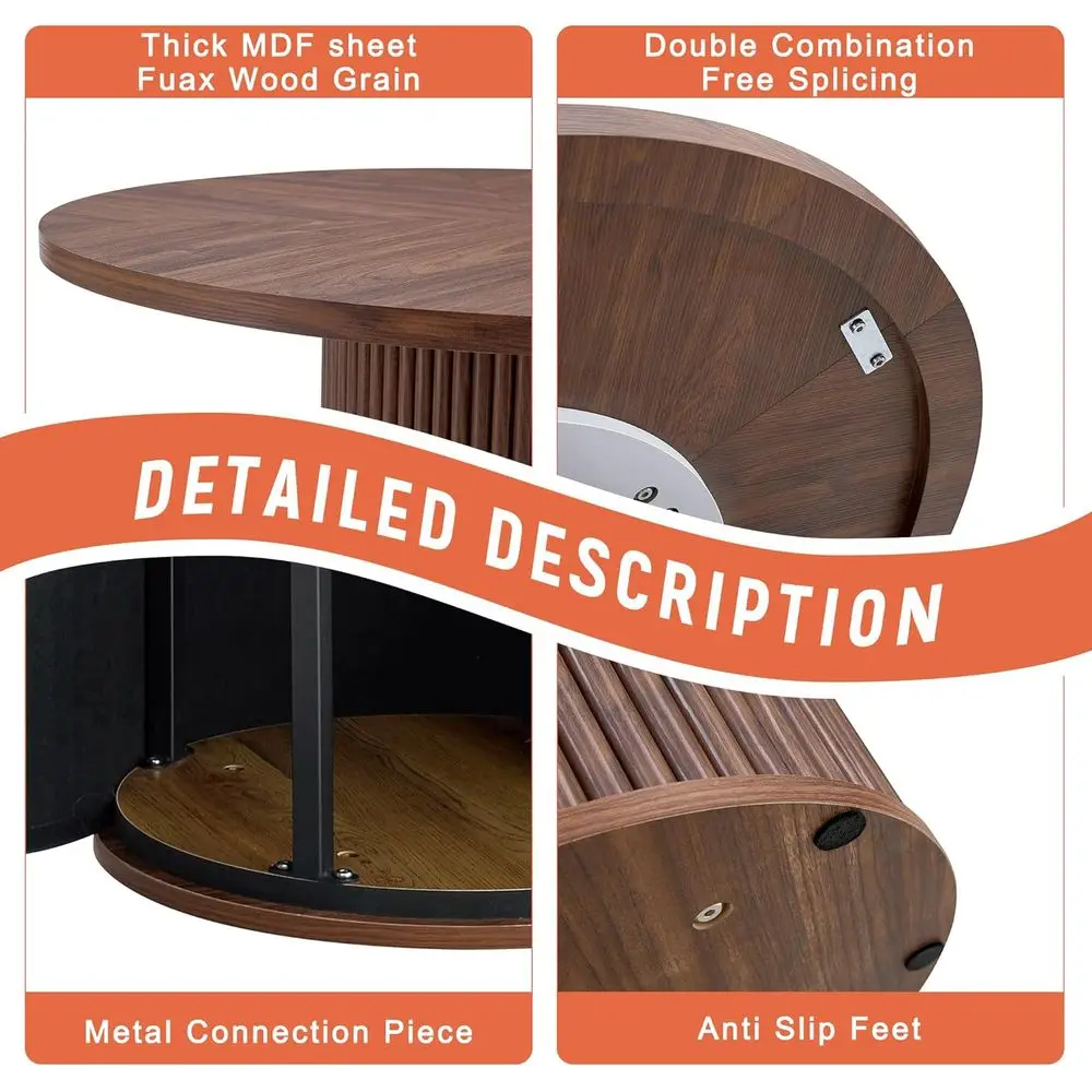 Walnut 5-Piece Dining Set: Elegant Round Table with 4 Suede Chairs for Kitchen or Dining Room