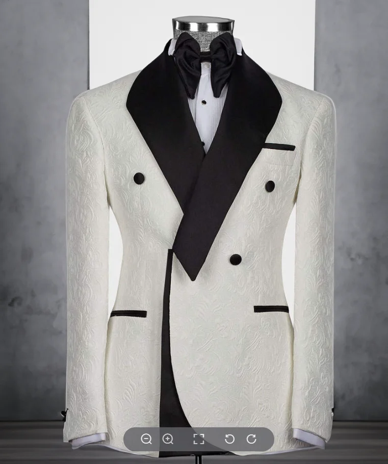 Floral Men's Suit 2 Piece Set Wedding Groom Tuxedo Jacquard Design Blazer Pants 2025 Fashion Elegant Men's Suit