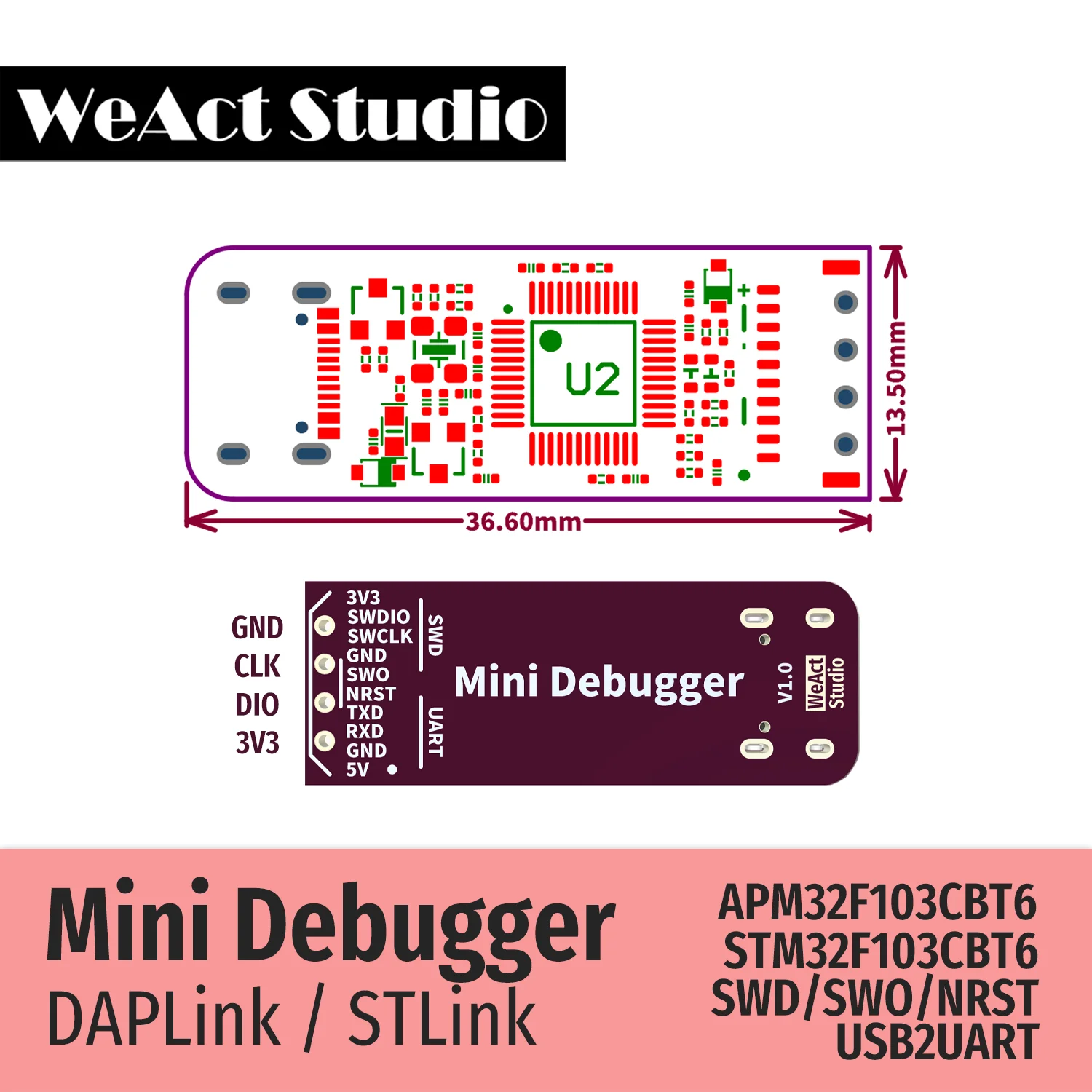 WeAct Mini Debug Ger DAPLink STLink V2.1 SWD SWO USB Ke Modul Uart