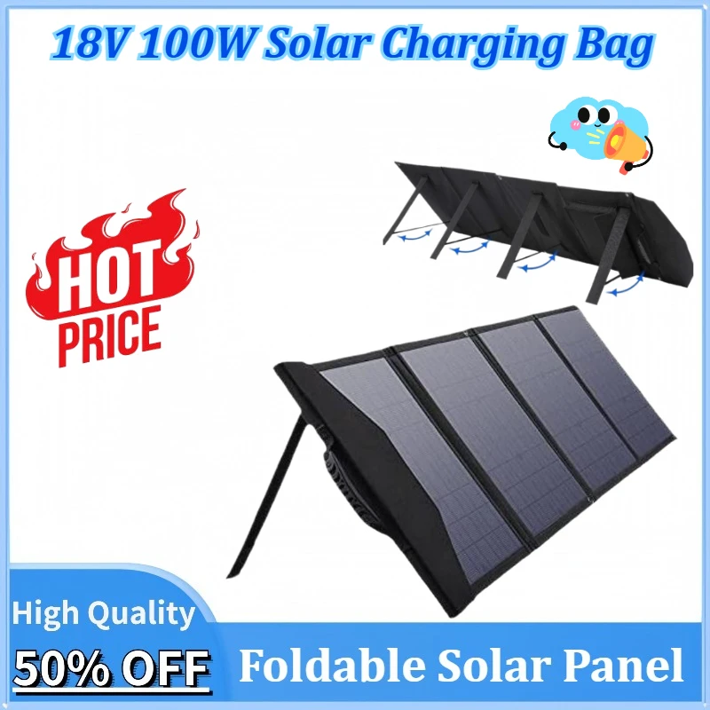 

Newly upgraded 18V 100W Foldable Solar Panel Portable Folding Bag Battery Charger for Phone Outdoor Camping Waterproof PowerBank
