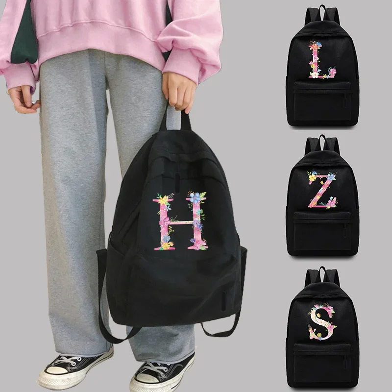 Women Backpack Casual Hiking Backpacks Outdoor Sport School Bag Pink Letter Print Large Capacity Travel Laptop Shoulder Rucksack