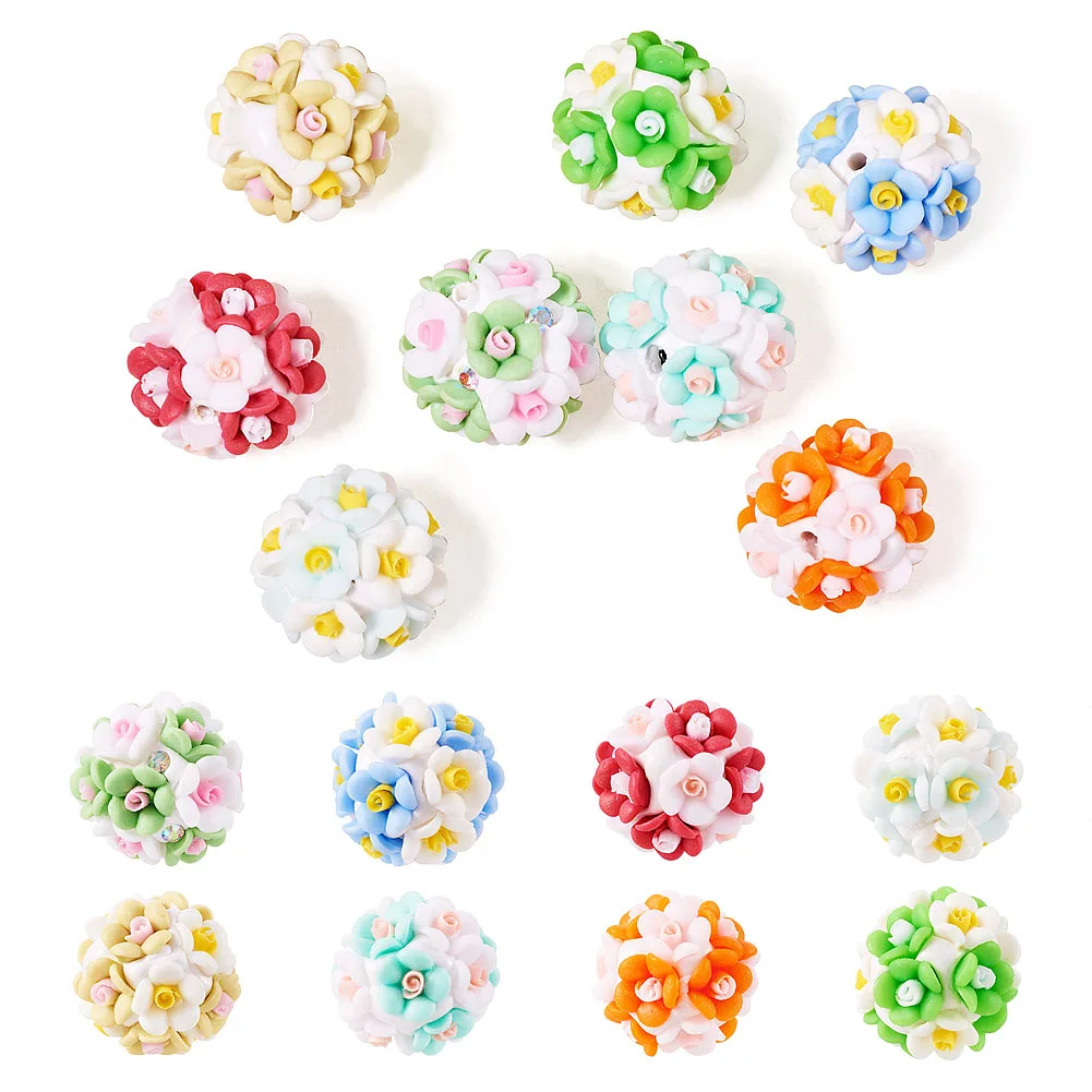 

8pcs Luminous Handmade Polymer Clay Beads Glow in the Dark Round Flower Mixed Color for Making DIY Jewelry Necklace Earring