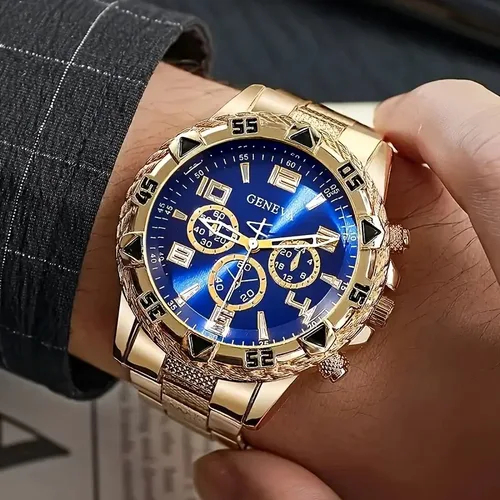 Reloj de negocios a la moda para hombre, esfera grande de lujo, correa de acero, relojes de pulsera de cuarzo para hombre, reloj de regalo, reloj Masculino (sin caja)