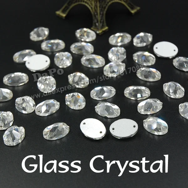 Wholesale 7x10mm,10x14mm,11x16mm,13x18mm,17x24mm Crystal Clear Color Oval Sew Rhinestones Glass Crystal Flatback 2 Holes