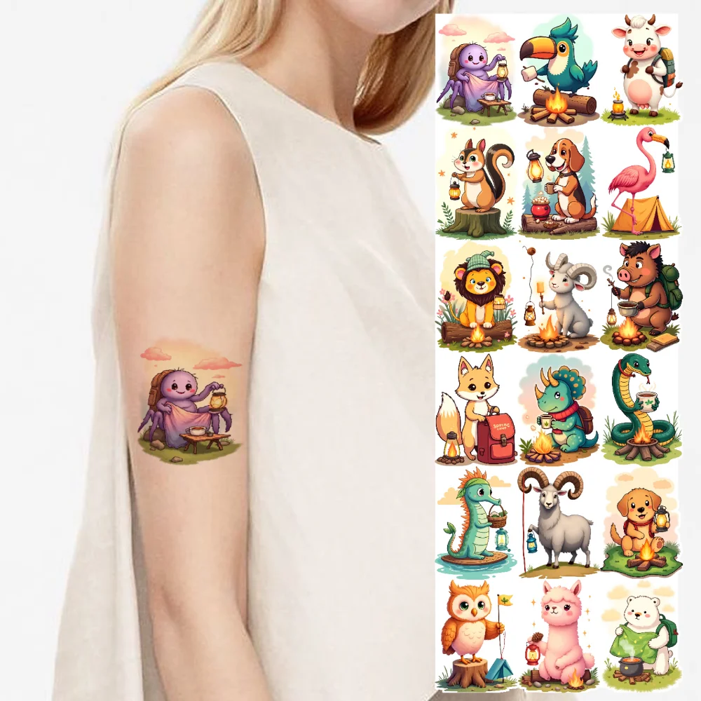 28 قطعة الوشم المؤقت الحيوان التخييم مقاوم للماء طويلة الأمد ملصقات الجسم تصاميم الوشم ملصقات الوشم المؤقت ل
