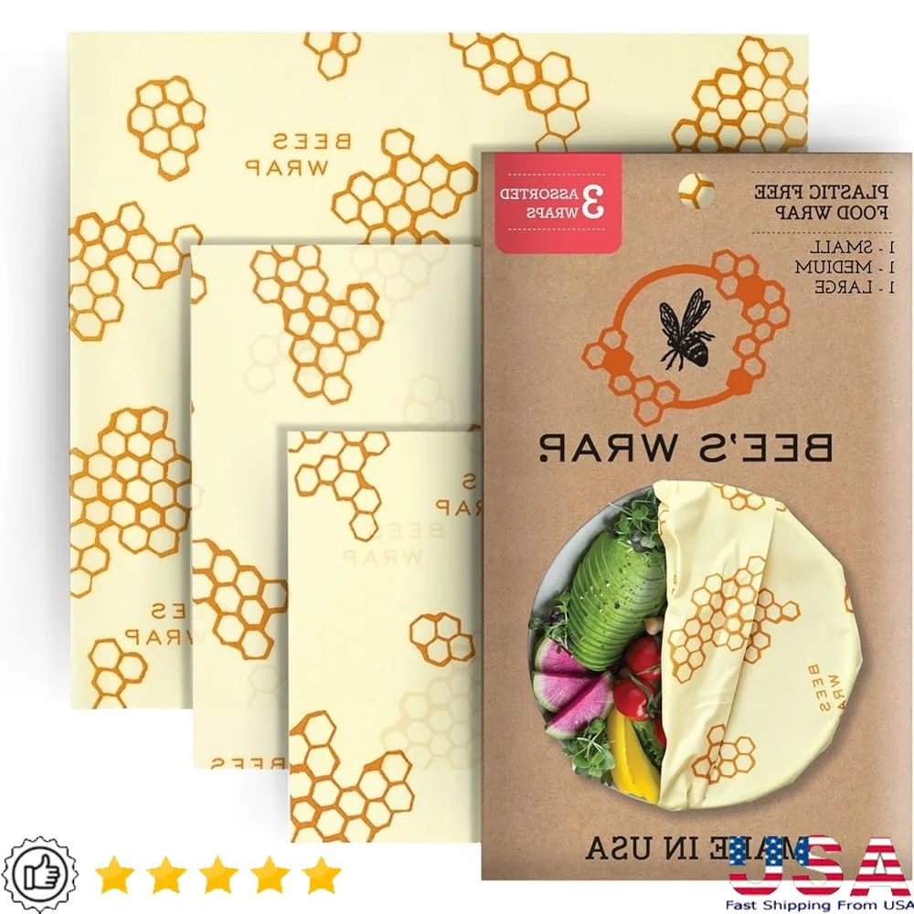 

Beeswax Food Wraps Eco-Friendly Organic Cotton 3 Pack Reusable Honeycomb Design Sandwich Bowl Covers Kitchen Storage Zero Waste
