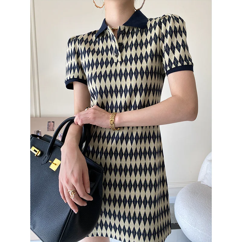 British Lingge polo collar slim dress female small 2022 spring and summer new