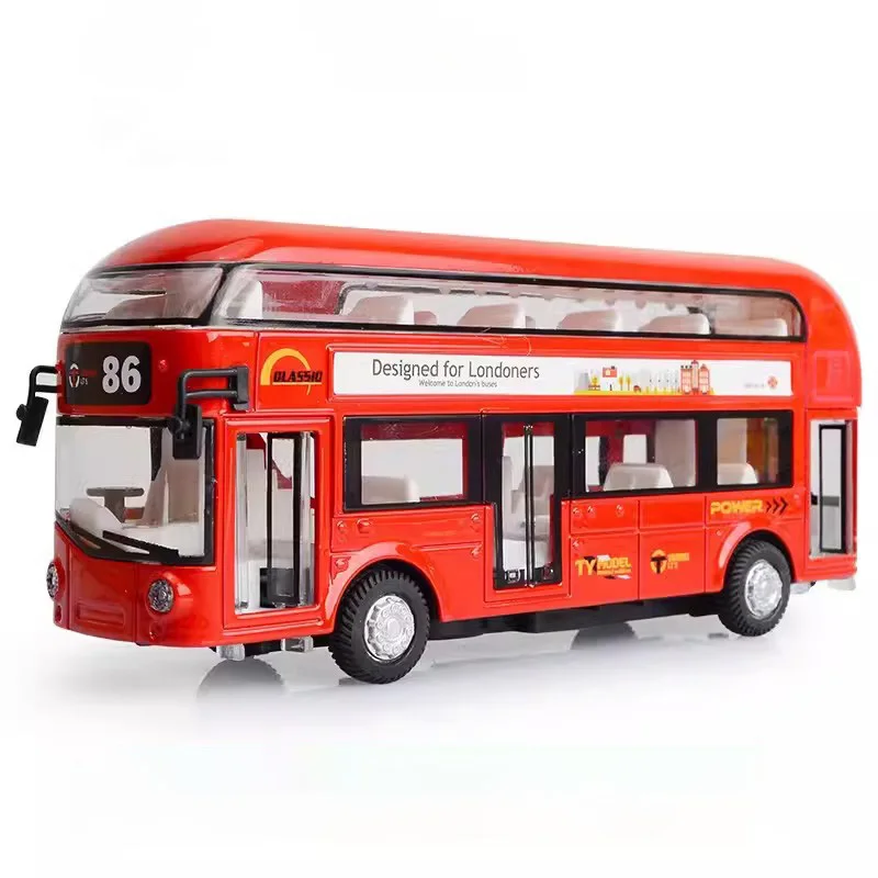 1/36 Double-decker Bus Model Car Toy Alloy Diecast Sound Light Metal Vintage London Autobus Models Toys Collection Kids Gifts
