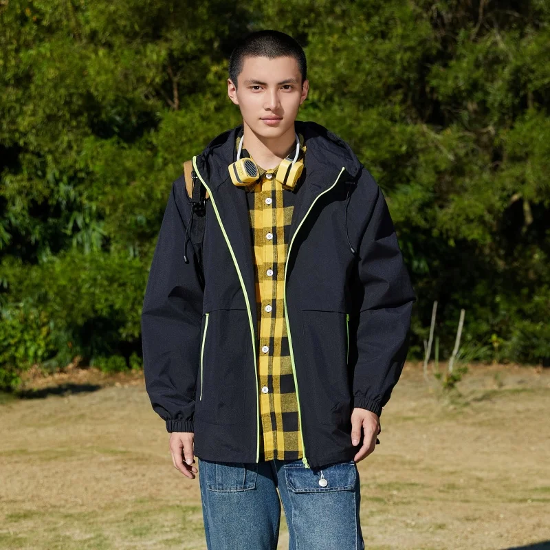 

Мужская уличная куртка на молнии с длинными рукавами, ветрозащитная, для альпинизма, весна 2026, новинка, приталенный крой, полиэстер