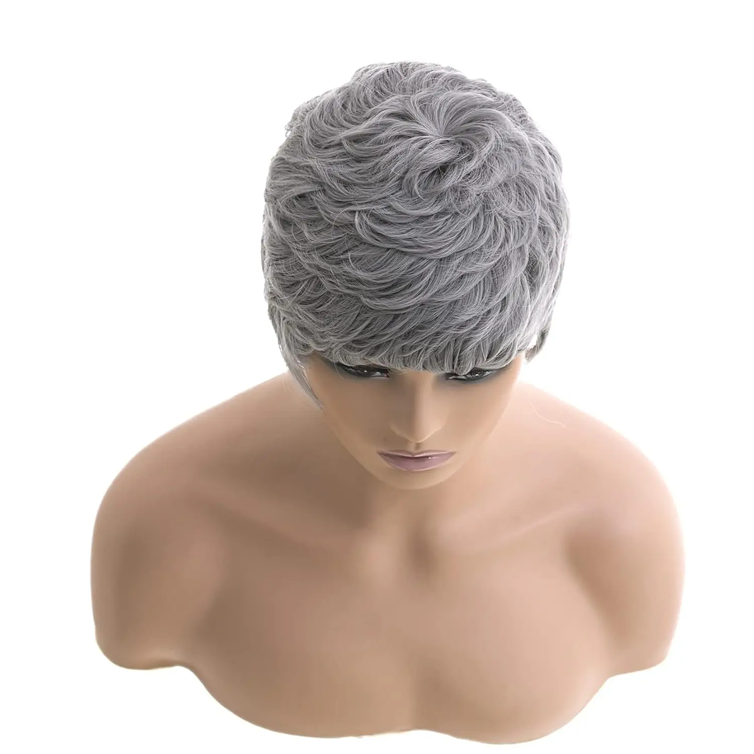 Short Grey Pixie Cut Wigs for Pixie Cut Short Wavy Layered Wavy synthetic Wigs Short Wigs (Grey)