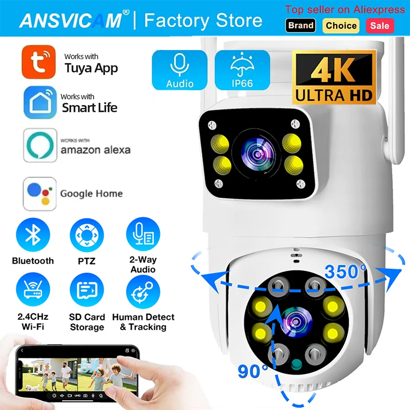 4K 8MP WIFI Kamera TUYA APP Dual Screen Cam Fernglas AI Körper Automatische Tracking CCTV Sicherheit Intelligente IP66 Überwachung
