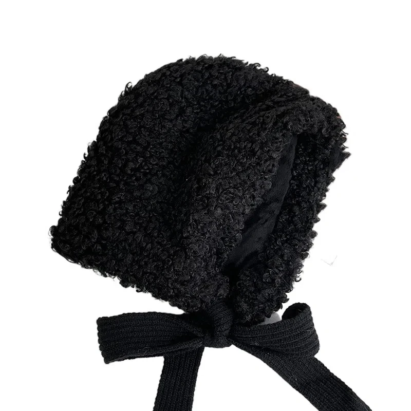 

Casual Thickened Ear Protective Hat Balaclava Keep Warm Winter Plush Beanies Korean Style Solid Color Lamb Wool Cap Skiing