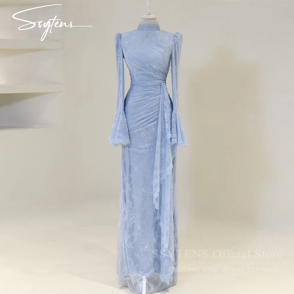 

SSYTENS Customized Evening Dresses Mermaid Modest High Neck Long Sleeves Full Lace Prom Party Gowns Saudi Robe De Soiree Femmes