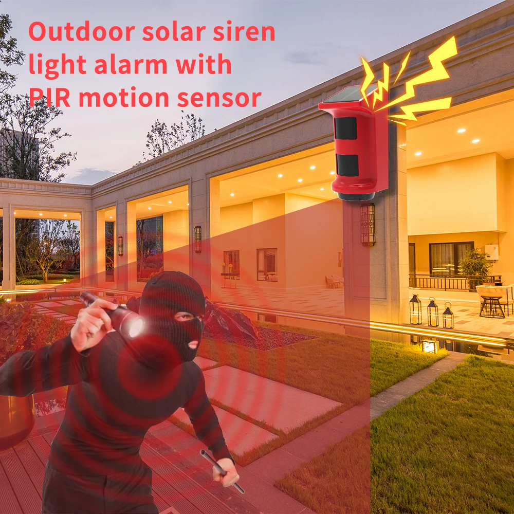 Solar Infrared Alarm Human Body Sensor Anti-theft Alarm Solar Powered Human Body PIR Motion Detector 110dB Waterproof Outdoor