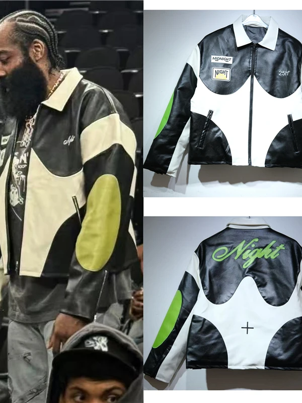 

Кожаная куртка Asif 25FW Color Blo унисекс в стиле ретро-стритвир, функциональная, серия N Assassin, свободный крой, длинный рукав, на молнии