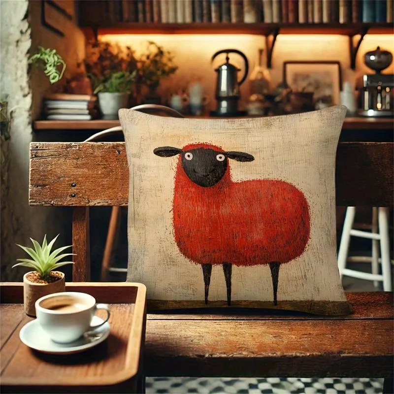 VIKAMA Cartoon Red Sheep Dekokissen-Set, zur Verwendung als Heimdekoration im Wohnzimmer oder Schlafzimmer