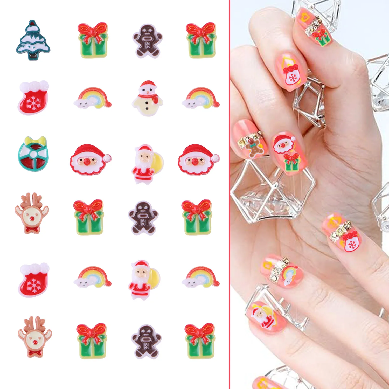 Mini Cartoon Christmas Trinketry Random 50/100pcs Nail Art Resin Christmas Tree Embellishment， Phone Case Decorative Trinkets