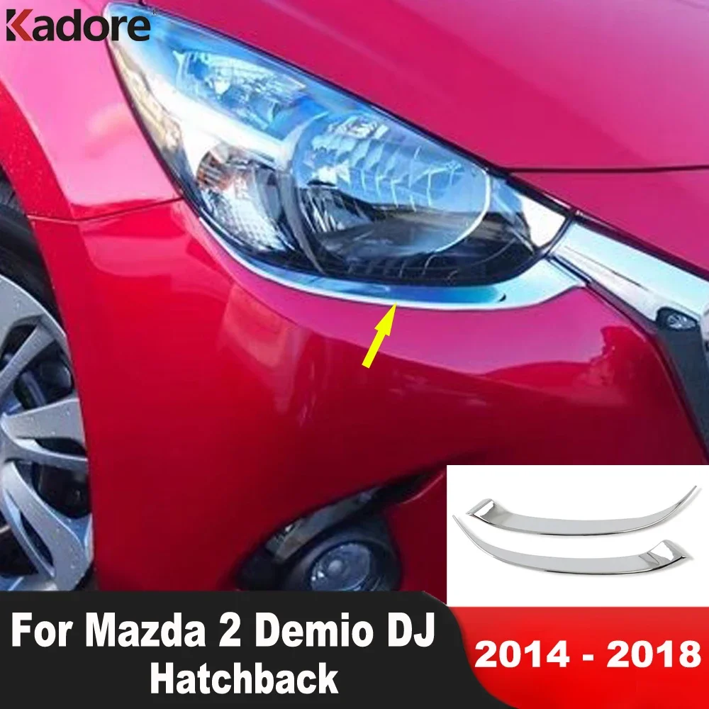 

Front Headlight Eyebrow Cover Trim For Mazda 2 Demio DJ 2014-2018 Hatchback Chrome Car Head Light Lamp Eyelid Strips Accessories