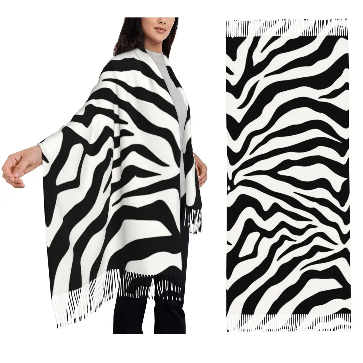 

Шарф с принтом зебры, шарфы с кисточками, женские мягкие теплые шали и накидки, большая осенне-зимняя шаль