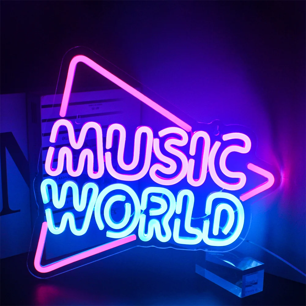 

Music World LED Neon Signs Letters Lights MUSIC Word For Bedroom Game Club Music Bar Party Aesthetic Wall Decor USB Powered