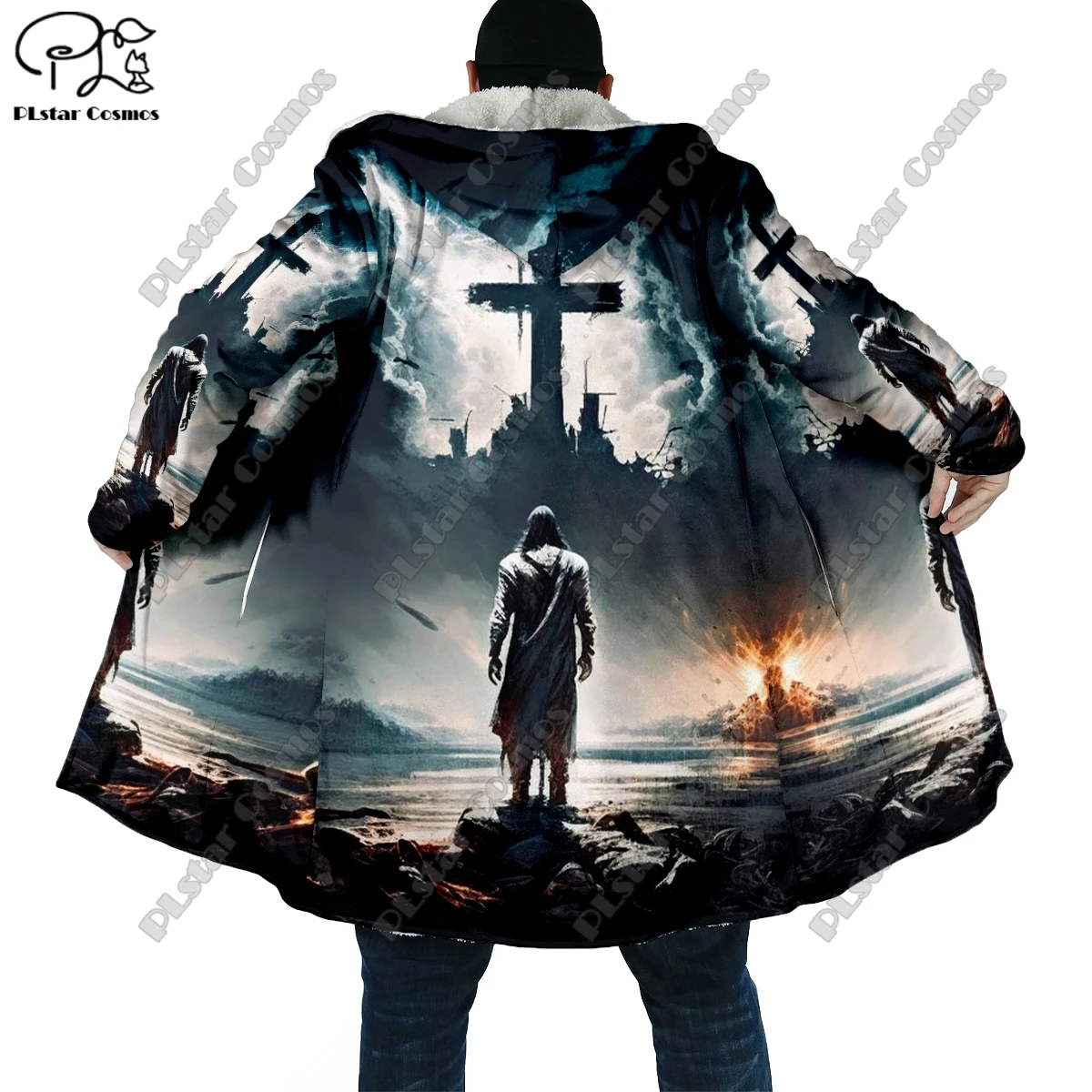 Unisex Halloween Horror Tema Pocket Cape Coat, 3D Jesus Impressão, Unique Streetwear Casual, Últimas, Inverno, recém-chegados, YS-3