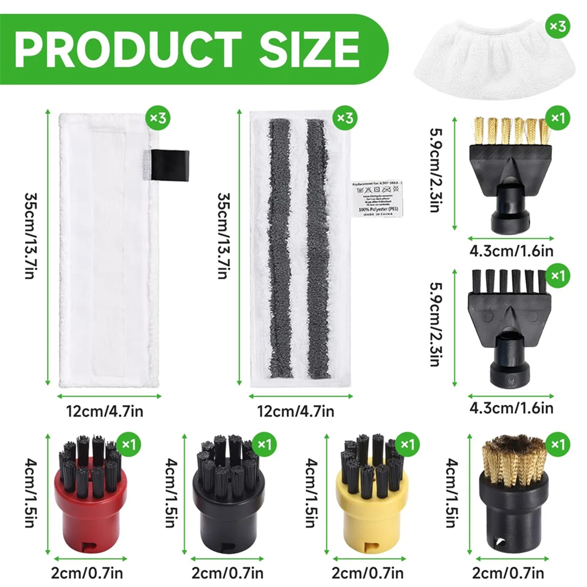Acessórios FZFZ para limpador a vapor Easyfix SC2 SC3 SC4 SC5, com conjunto de pano de microfibra e escovas redondas para bico de piso
