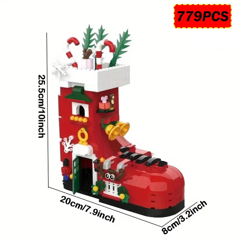 779PCS Weihnachten Schuhe Design Santa Haus Modell Ziegel Kreative Montage Weihnachten Spielzeug Kinder Geschenke Dekoration Bausteine