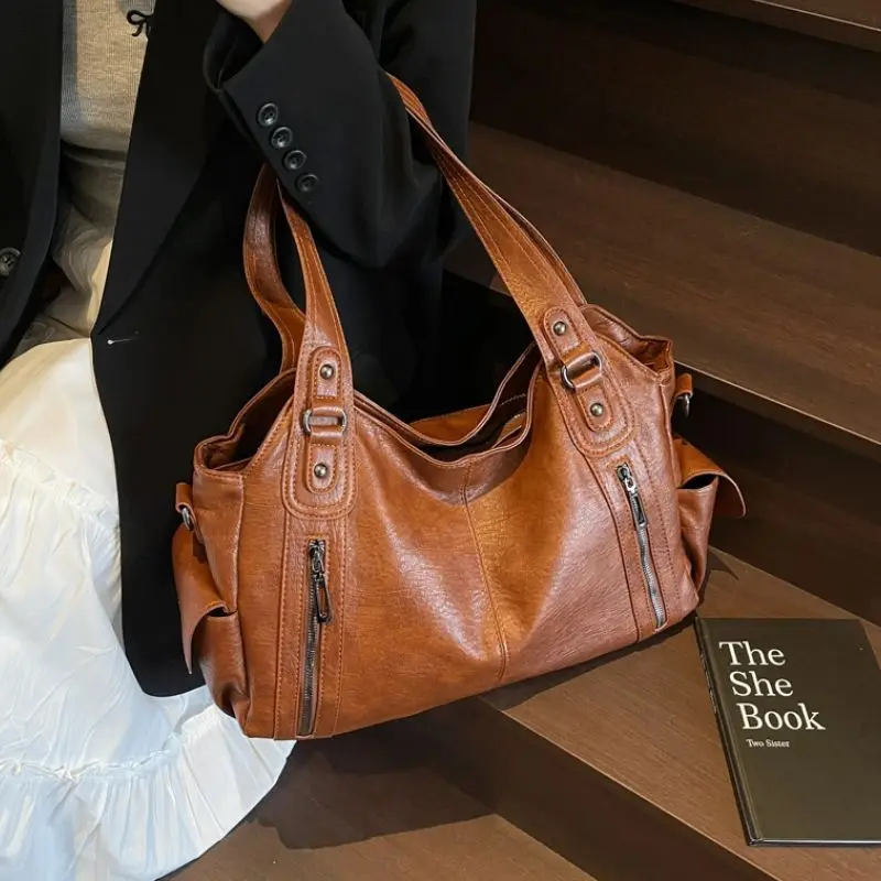 

Большая женская сумка-тоут, модная сумка через плечо из искусственной кожи, просторная рабочая сумка с верхней застежкой-молнией