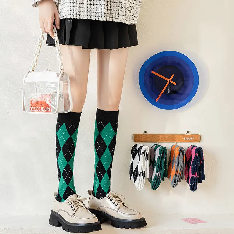 

Женские чулки в корейском консервативном стиле, удобные дышащие хлопковые носки для девочек, милые длинные носки-трубы в стиле каваи с бриллиантами JK в стиле ретро