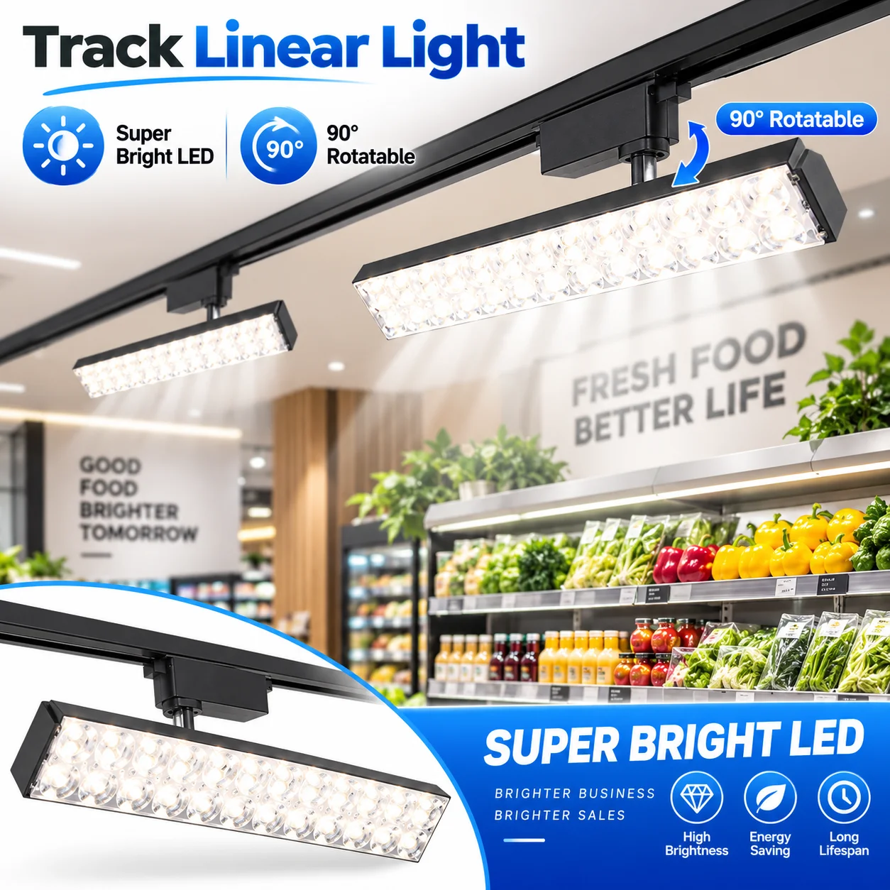 30/60CM Linear Track Light Led Ceiling Spot Lamp AC185-265V 90° Rotatable Spotlight for Supermarket Shop Rail Ceiling Lighting