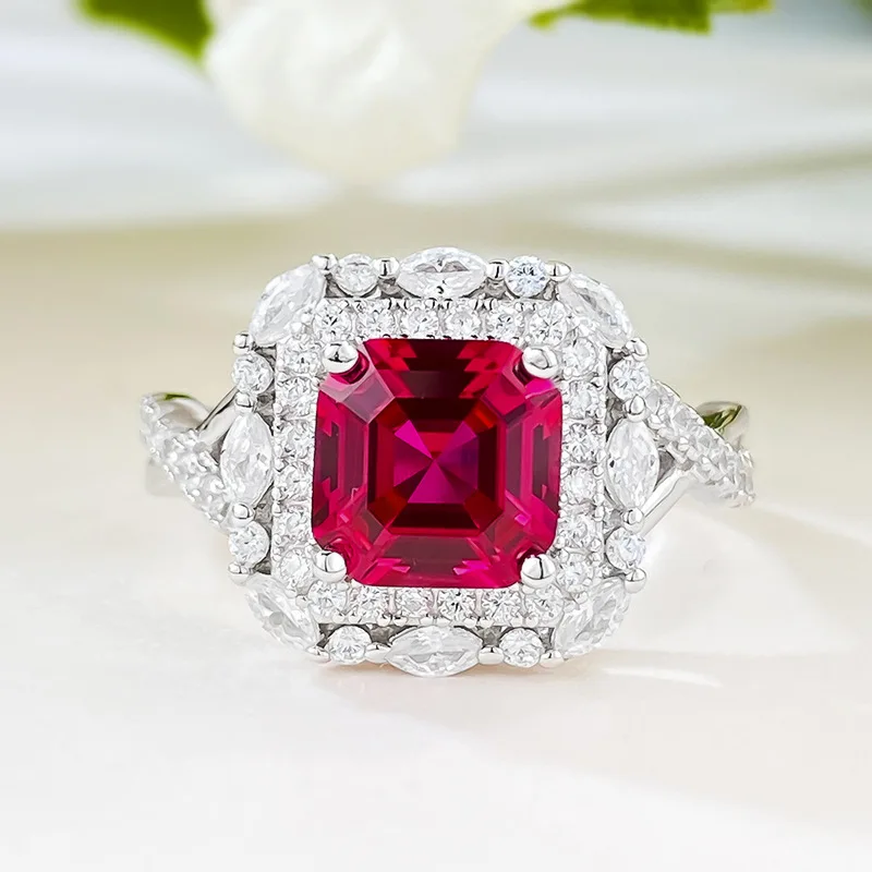 MINWEEN Luxury 7*7mm Cushion Lab-Created Ruby Ring With 925 Sterling Silver Engagement Wedding Ring Wholesale